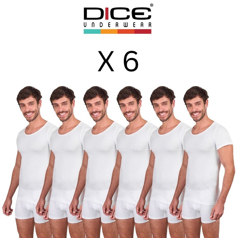 DICE Men Half Sleeves Undershirt Bundle of 6 White Shirts (100% Cotton) - Image 1